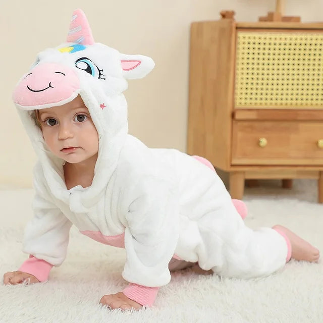 MICHLEY Carniva Baby Rompers Winter Clothes Flannel Hooded Bodysuits Pajamas Animals Overall Jumpsuit For Girls Boys Kids