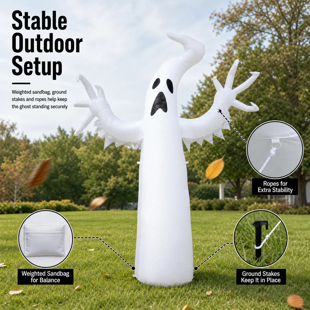 Large Inflatable Halloween Ghost Decor, Standing Ghost Yard Decoration, PVC Outdoor Lawn Garden Halloween Party Display Prop