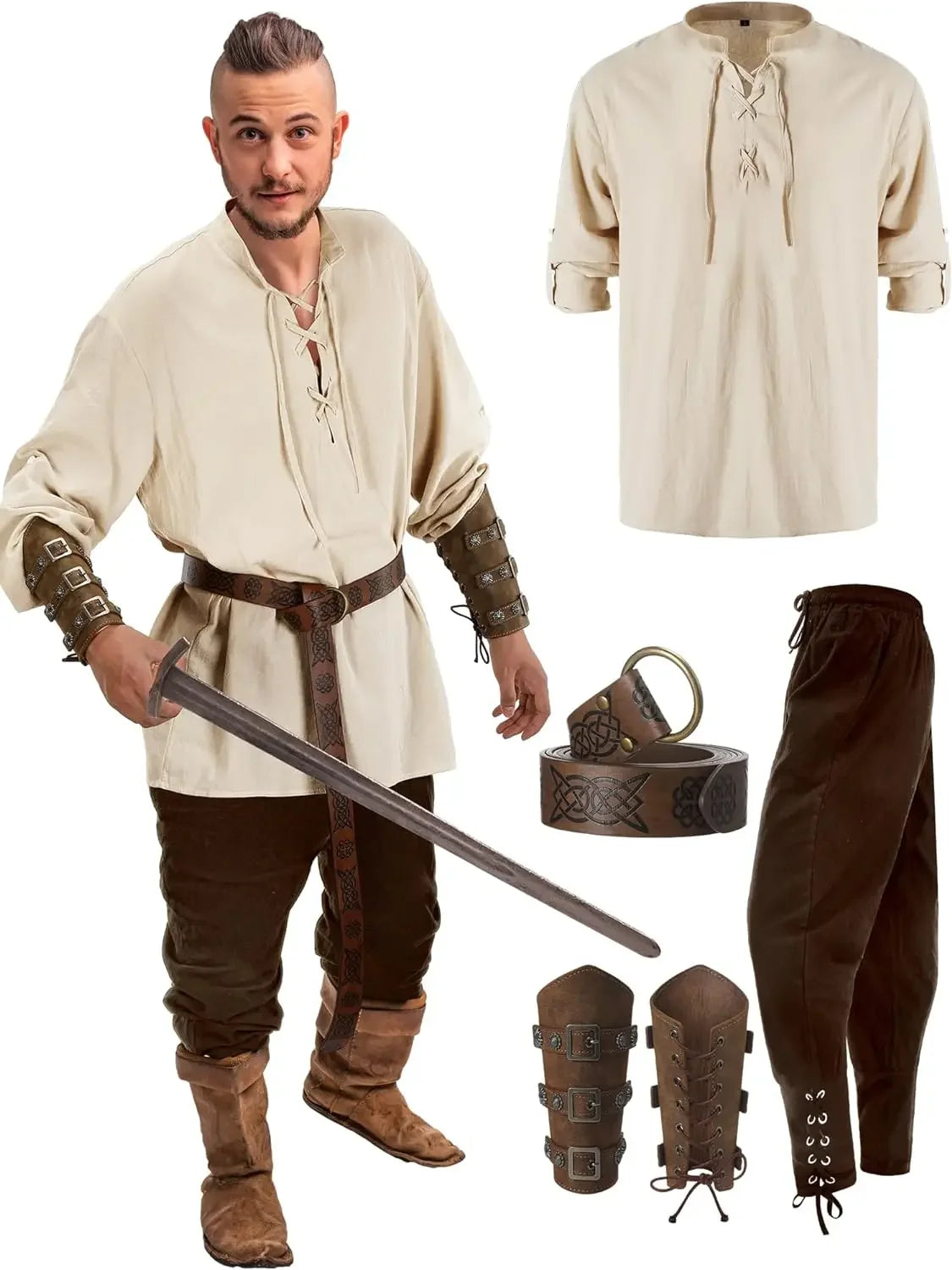 Men's Renaissance Costume Set with Shirt, Pants & Belt