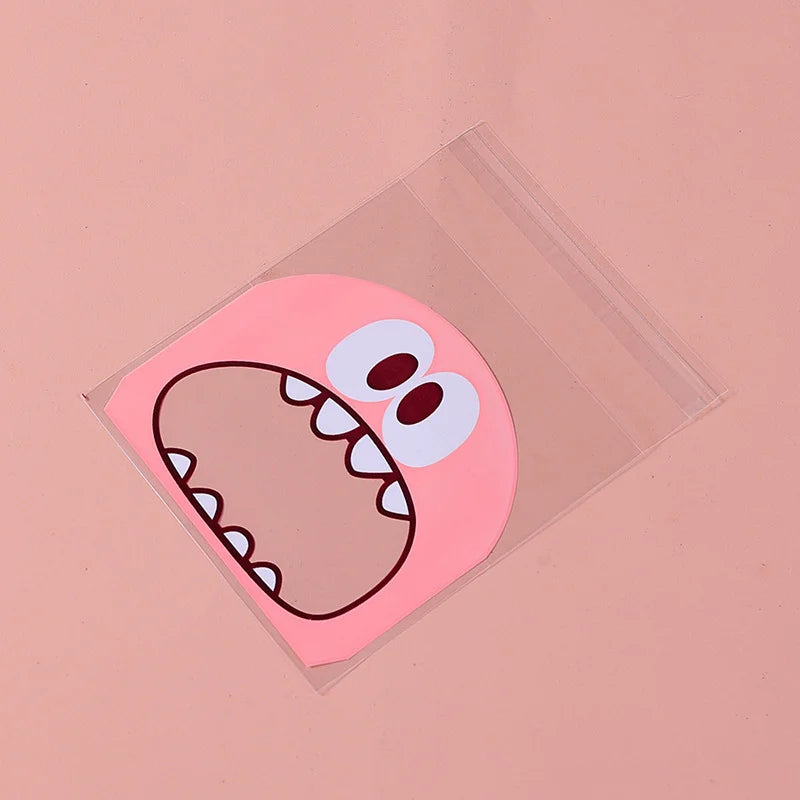 100pcs Cookie Candy Bag Cute Cartoon Self-adhesive Plastic Packing Bag For Biscuit Gift Food Packing, Baking Package