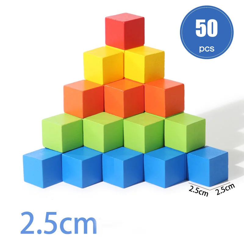 50/100pcs Colorful Cubes Wooden Building Blocks Stacking Up Square Wood Toy Baby Shape Color Learning Toys for Children