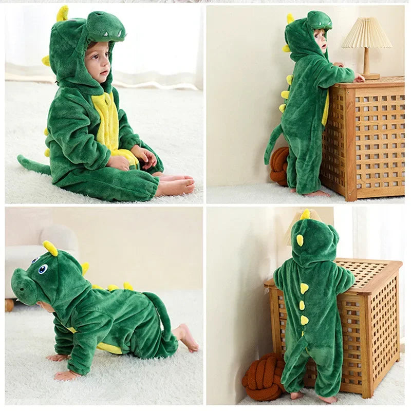 Toddler Dinosaur Costume, Hooded Flannel Romper, 2 to 36 Months