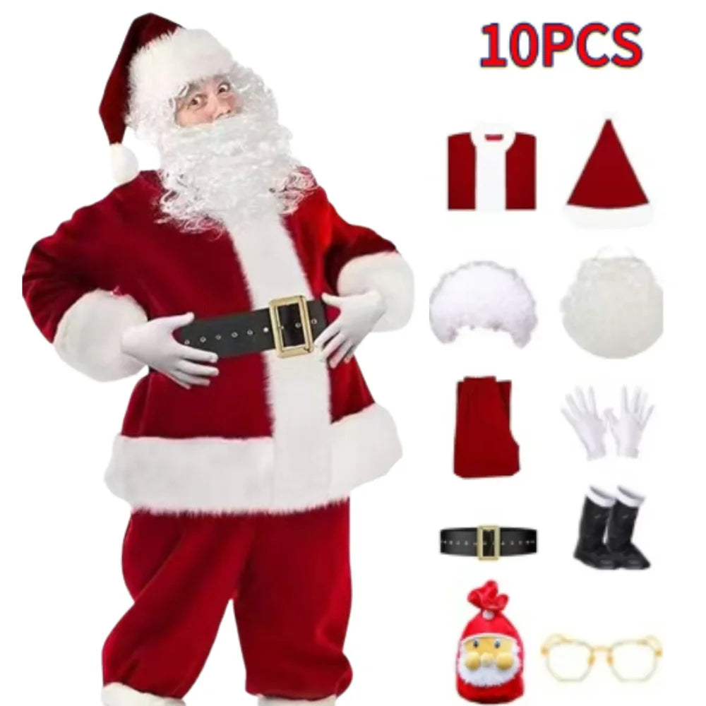 Men's Gold Velvet Santa-Inspired Christmas Costume Set