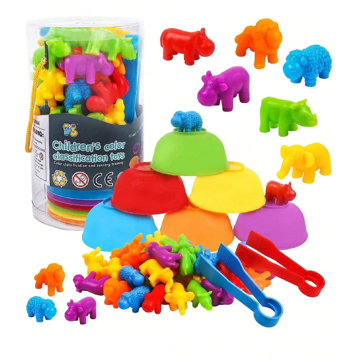 Children Counting and Sorting Toys Pom Poms Rainbow Colors Plastic Bowls Tweezers Fine Motor Skill Children Learning Toys