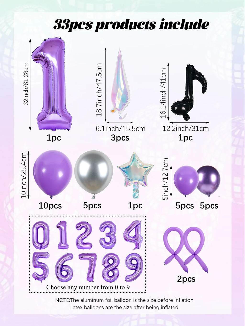 33pc Kpop Music-Themed Birthday balloon Pillar Set, Suitable for K-Pop Music-Themed Birthday Party Decorations and Disco-Themed
