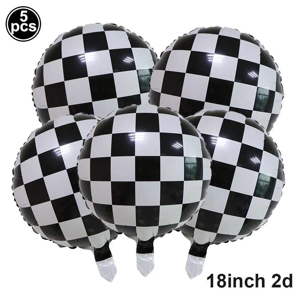 Racing Car Balloon Traffic Cone Balloon Tire Wheel Balloons Black White Checkered Race Car Theme Kids Birthday Party Decorations