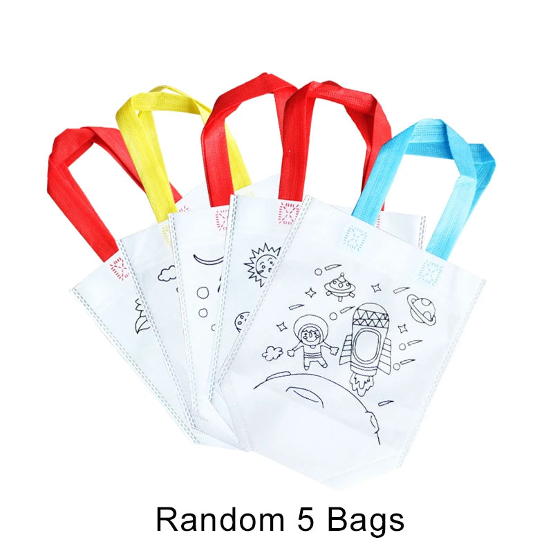 DIY Coloring Goodie Bags with Coloring Markers Party Gift Bags for Kids Toy Storage Bag Eco Non-Woven Fabric Shopping Bags