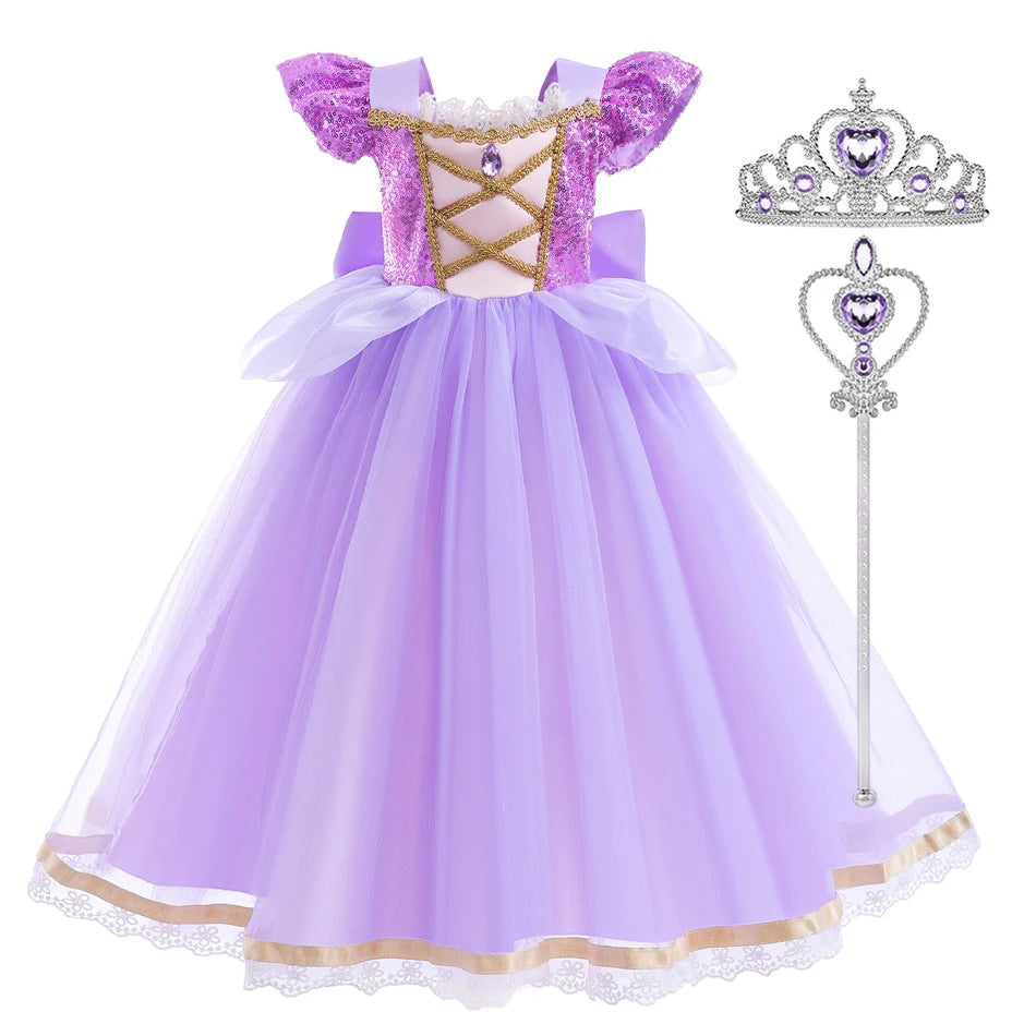 Girls Long-Hair Princess Dress Halloween Birthday Costume
