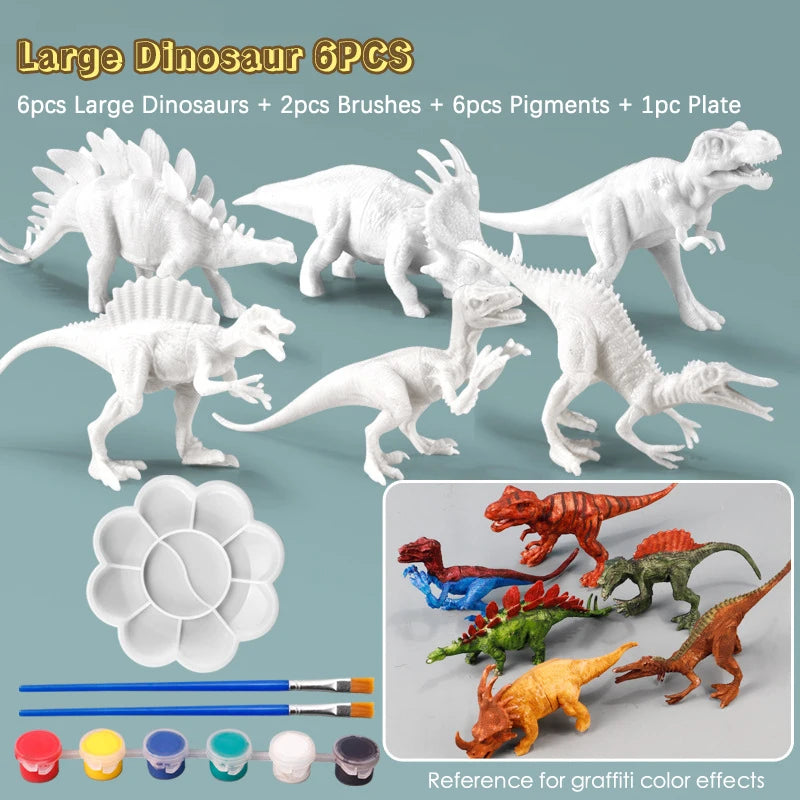 6/8Pcs DIY Painted Graffiti Dinosaur White Embryo Animals Model Children's Educational Handmade Painting Colorful Dinosaur Toys