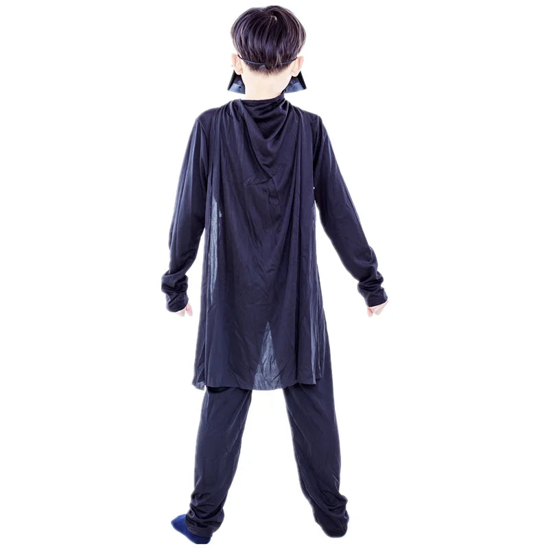 Boys Dark Villain Cape & Mask Costume with Printed Onesie