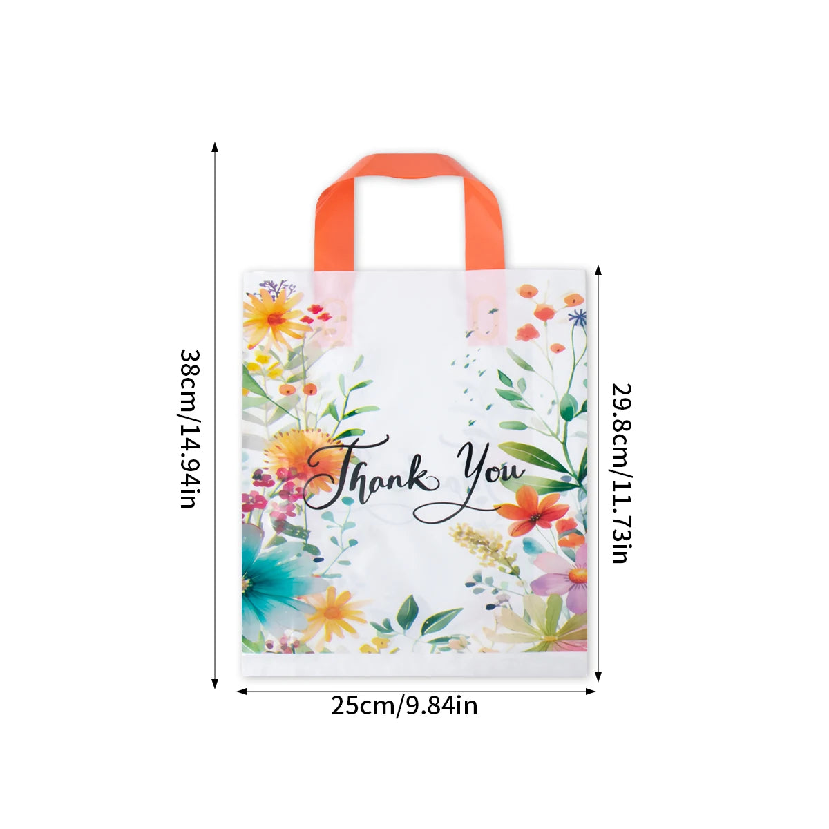 10pcs Thank You Gift Bag with Handles Plastic Floral Design Thank You Tote Bags birthday party packing Bags Wedding Favors Bag