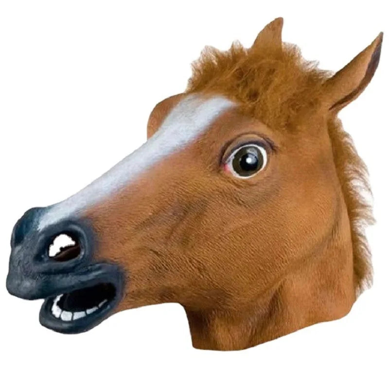 Brown Horse Head Mask Latex Animal Costume Prop for Halloween