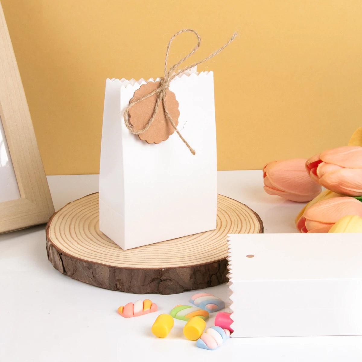 10-30pcs Retro Kraft Paper Gift Box White Brown Cookie Candy Packaging Bag with Rope Tags Birthday Wedding Party Gifts Supplies