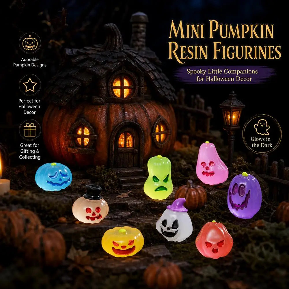 40PCS Glow in The Dark Halloween Resin Mini Figures Mini Pumpkin Ghost Ornament DIY Fairy Garden Micro Landscape Decor