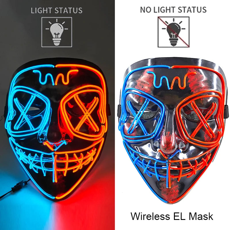 Wireless Neon LED Horror Mask for Halloween Cosplay