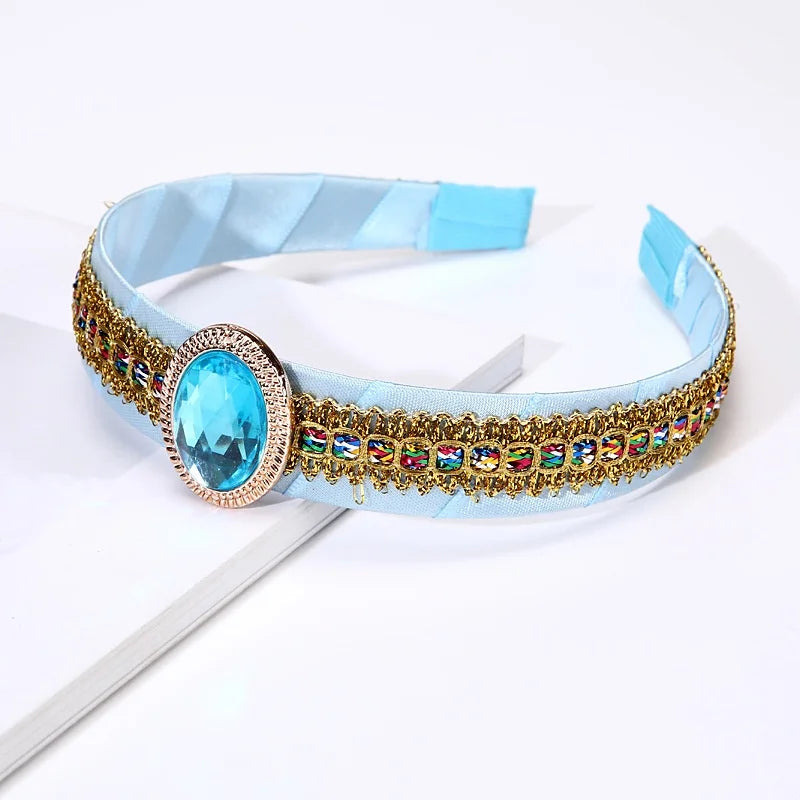 Princess Crown Headband with Braided Wig and Bow for Girls