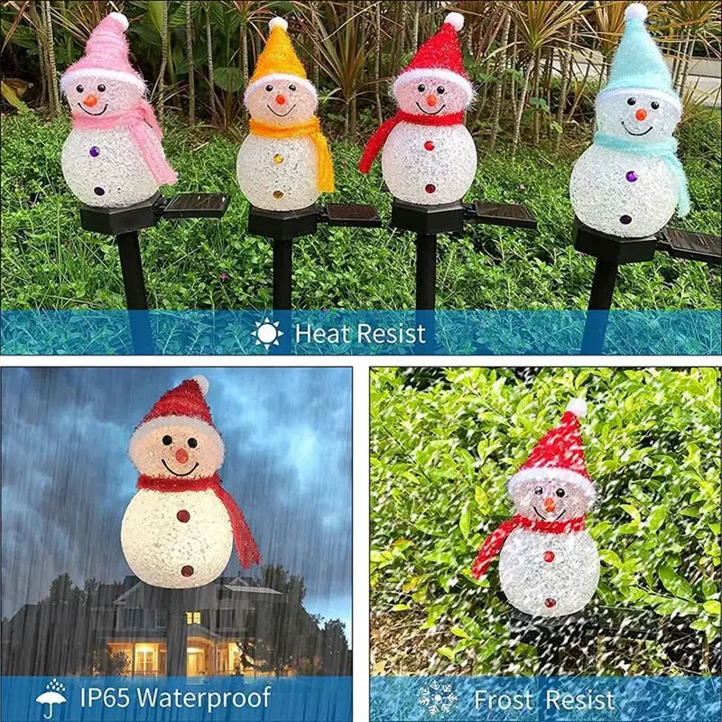 LED Snowman Solar Garden Light Outdoor Ground Stake Light Solar Powered Xmas Pathway Lights for Christmas Lawn Yard Decoration