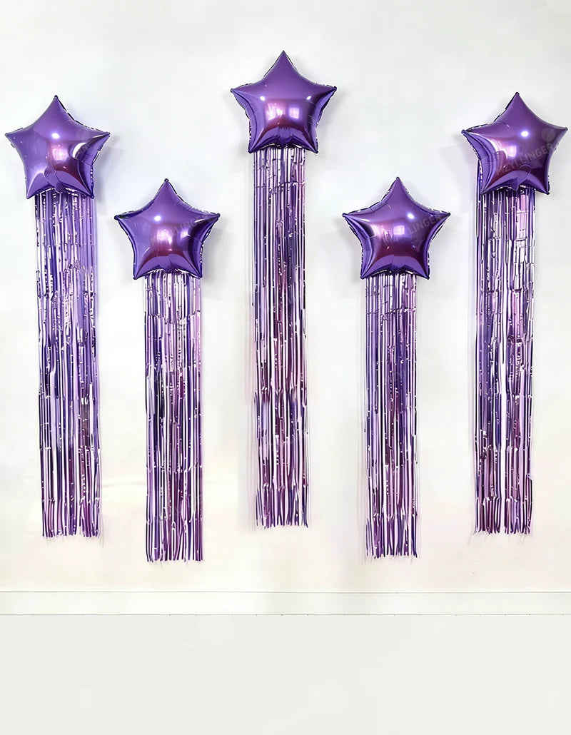 Five pointed star balloon and tassel rain curtain set for birthday parties, weddings, showers, party decorations (multiple color