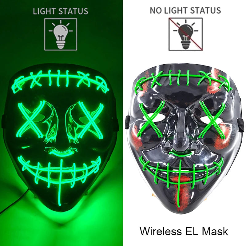 Wireless Neon LED Horror Mask for Halloween Cosplay