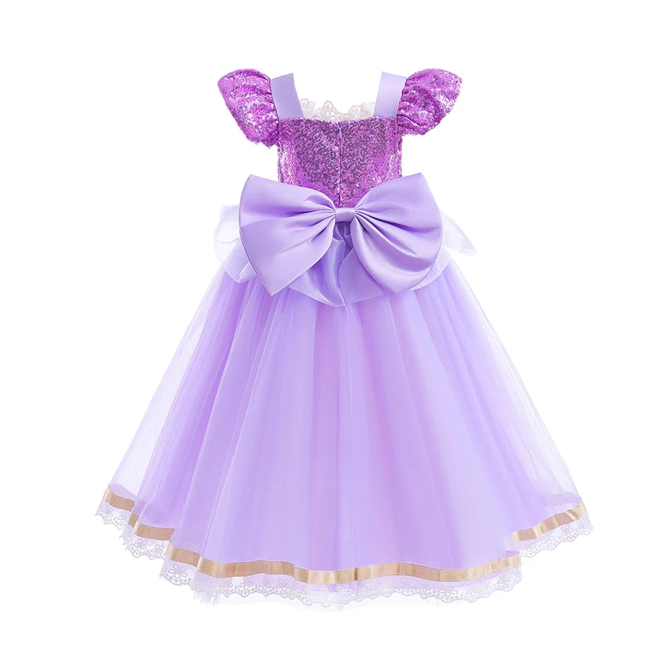 Girls Long-Hair Princess Dress Halloween Birthday Costume