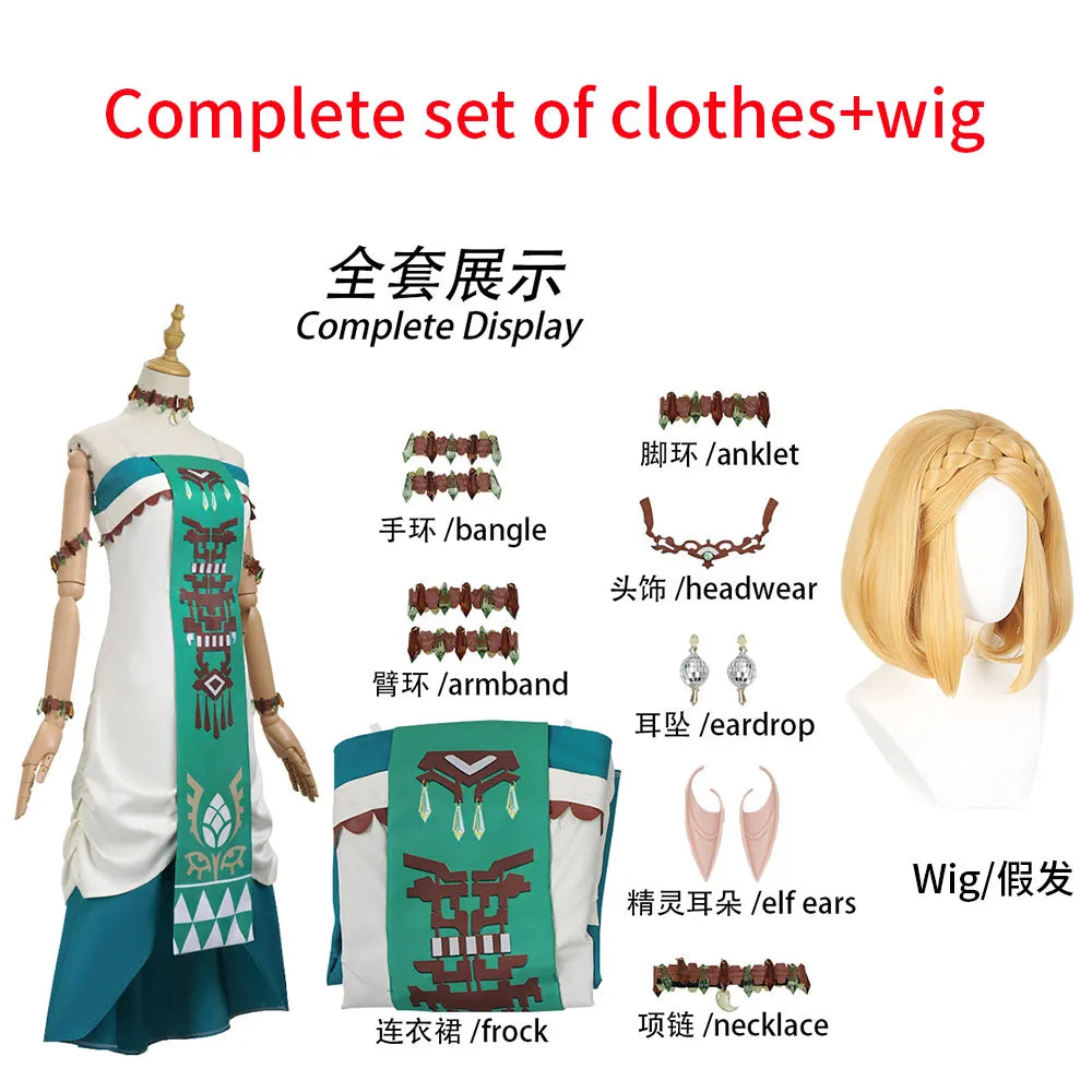 Fantasy Princess Cosplay Dress with Wig & Headdress Set