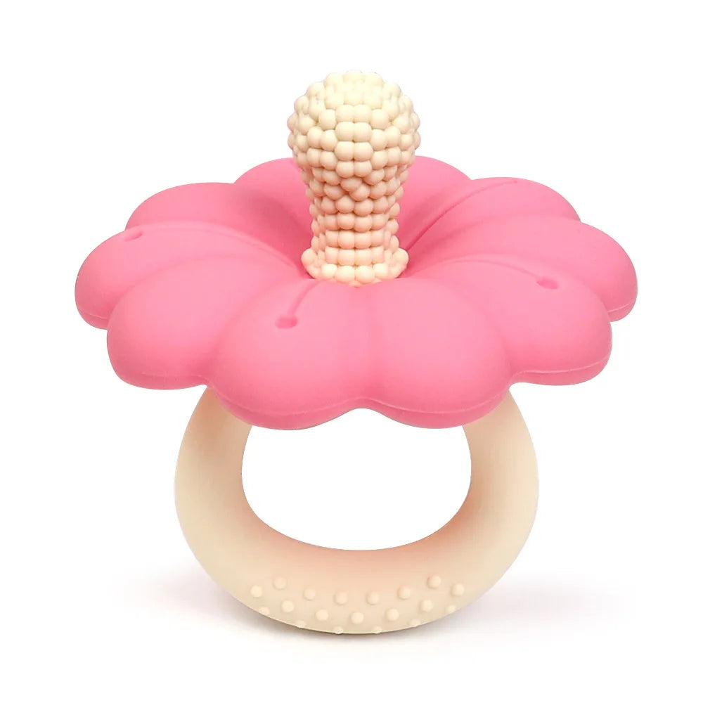 2026 Hot Sale Baby Flower Shape Teether Silicone Pacifier Teether Big Size Baby BPA Free Teether Toy