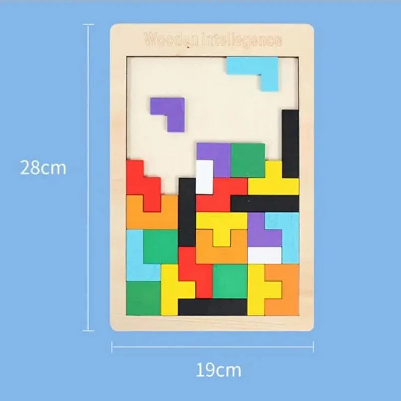 1 Set Wooden Blocks Puzzle Brain Teasers Toy Tangram Jigsaw Intelligence Colorful 3D Russian Blocks Montessori Educational