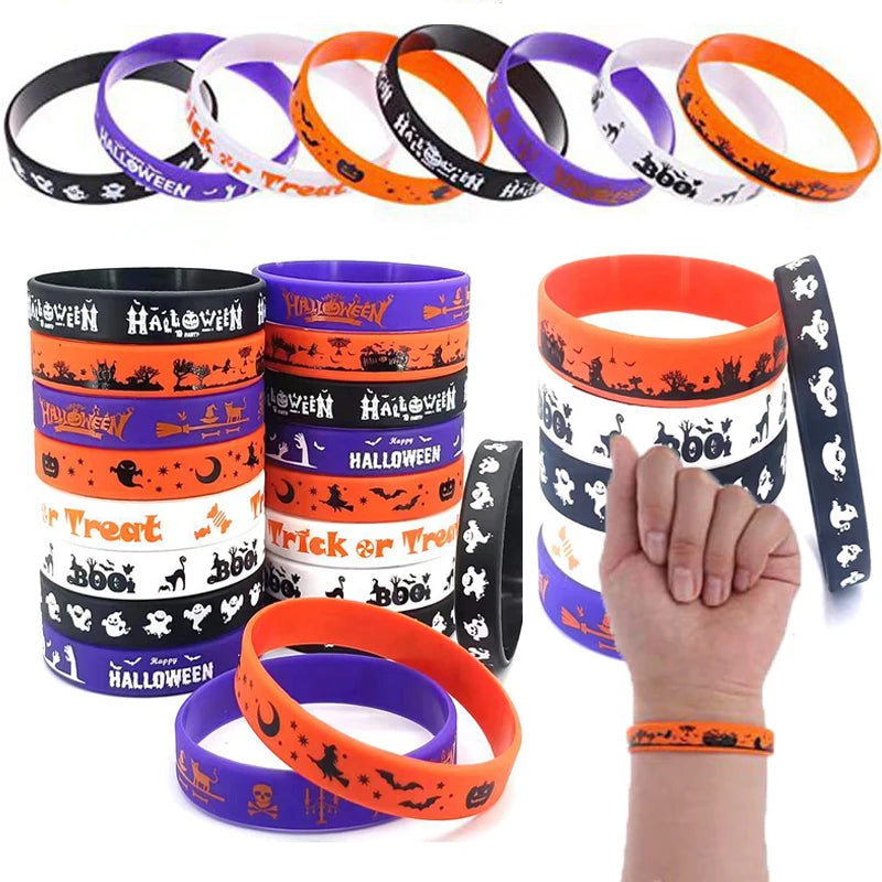 12/24pcs Happy Halloween Silicone Wristbands Kids Gifts Treat Carnival Ghost Party Favor Giveaways Pumpkin Halloween Party Toys