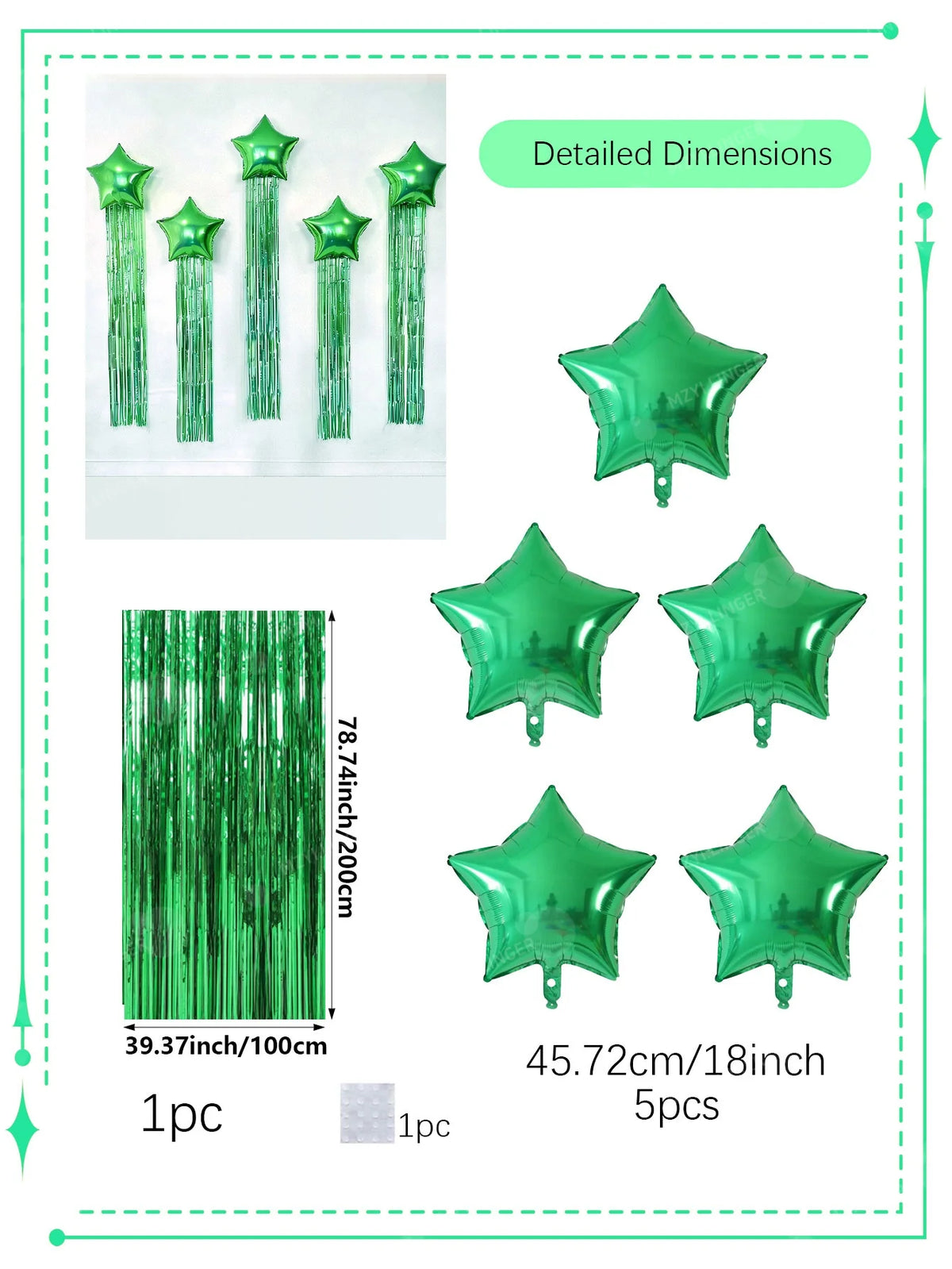 Five pointed star balloon and tassel rain curtain set for birthday parties, weddings, showers, party decorations (multiple color
