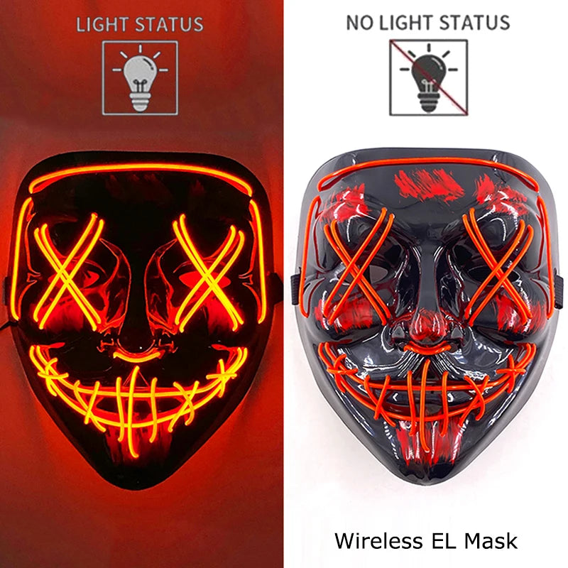 Wireless Neon LED Horror Mask for Halloween Cosplay