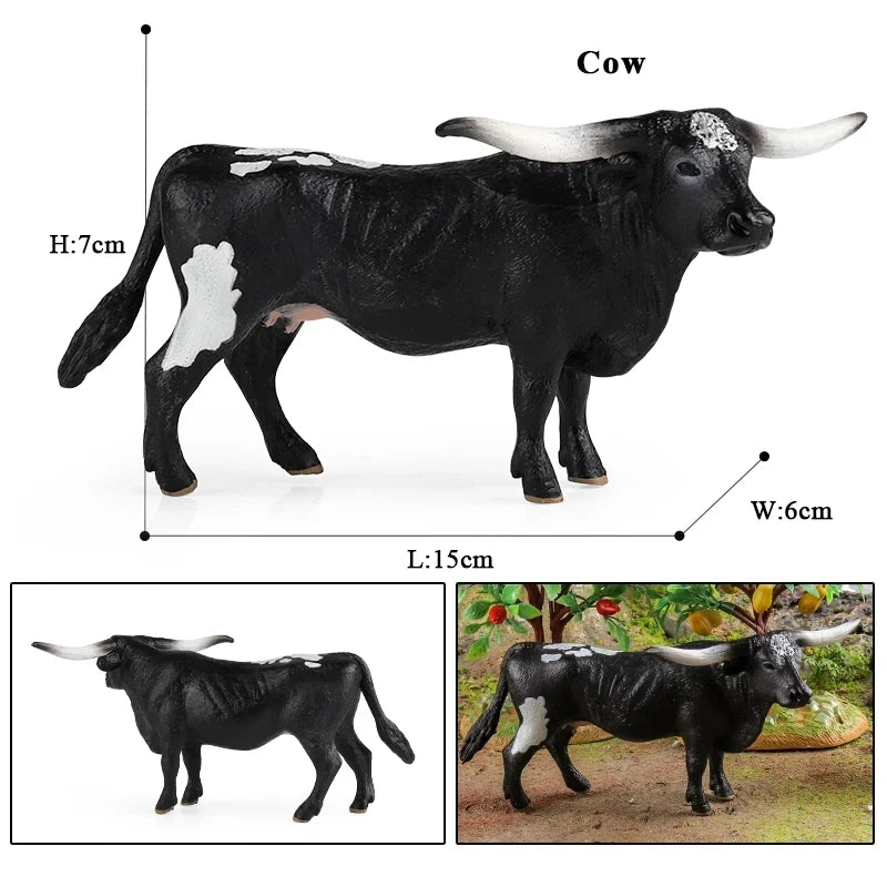 Oenux Farm Animals Bullfighting Cowboy Simulation Poultry Cattle Calf Bull OX Action Figures Collection Pvc Model Toy Kids Gift