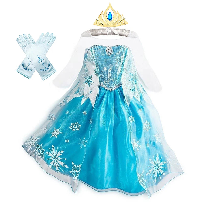 Girls Snow Princess Dress with Long Cloak for Costume Parties