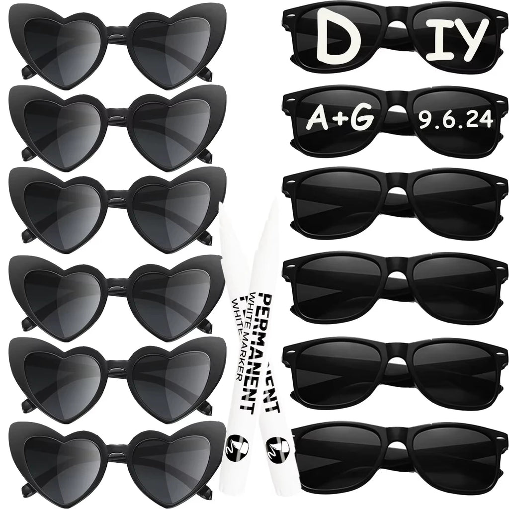 12-120Pcs Wedding Heart Sunglasses with Pen Personalised Heart Glasses Bachelorette Party Sunglasses for Wedding Party Favors
