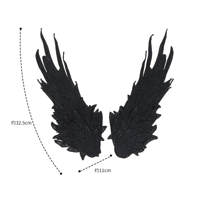 Black Devil Wing Hair Headdress with Feather Embroidery