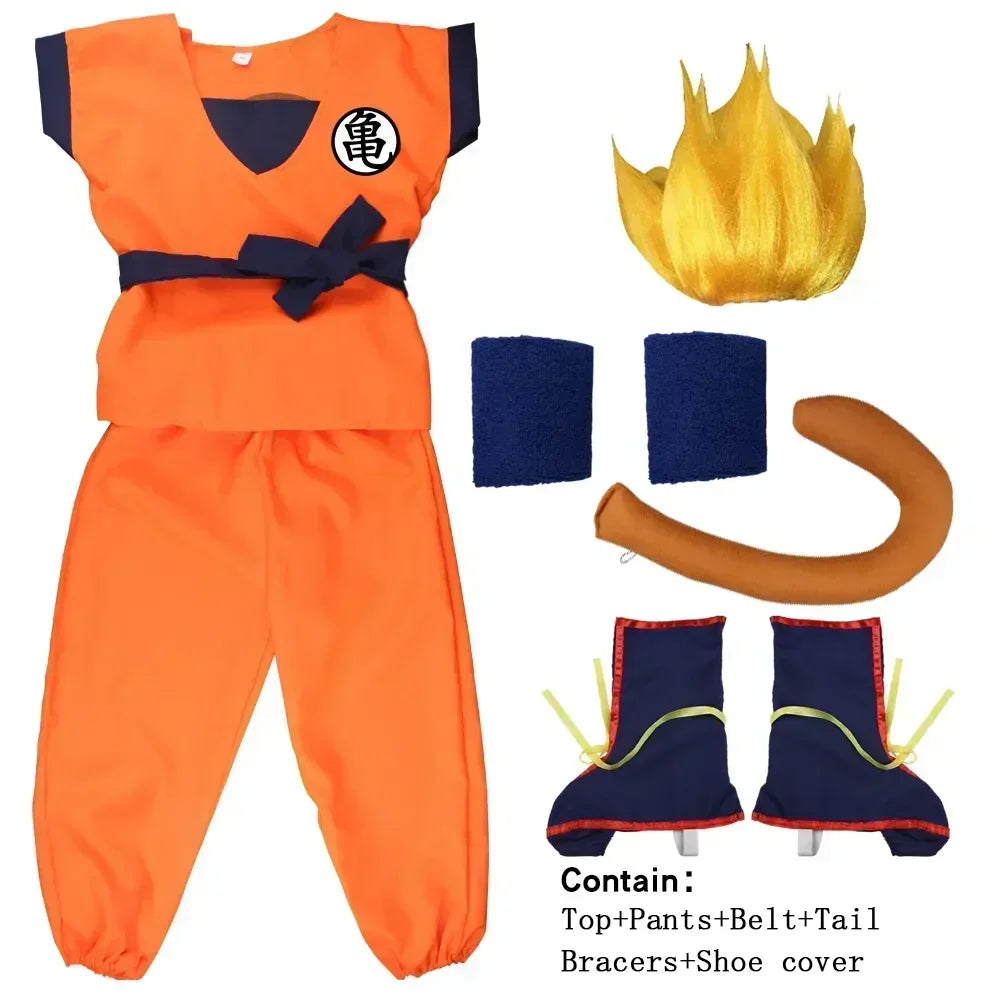 Blue Gold Anime-Inspired Martial Arts Costume with Wig & Tail