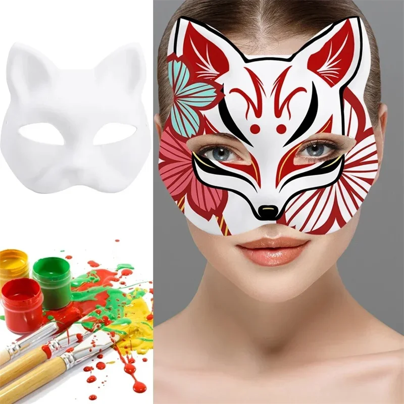 Blank Paper Cat Mask DIY Paintable Half Face Costume Mask