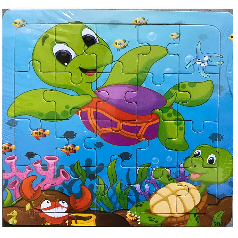New 20 Piece Wooden 3d Puzzle Cartoon Animal Vehicle Jigsaw Puzzle Montessori Educational Toys For Kids 3-6 Years Old