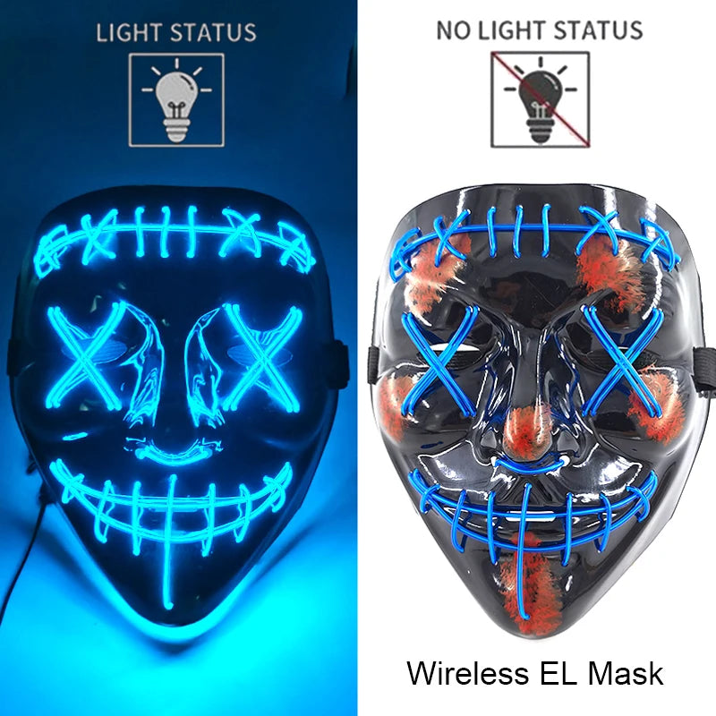 Wireless Neon LED Horror Mask for Halloween Cosplay