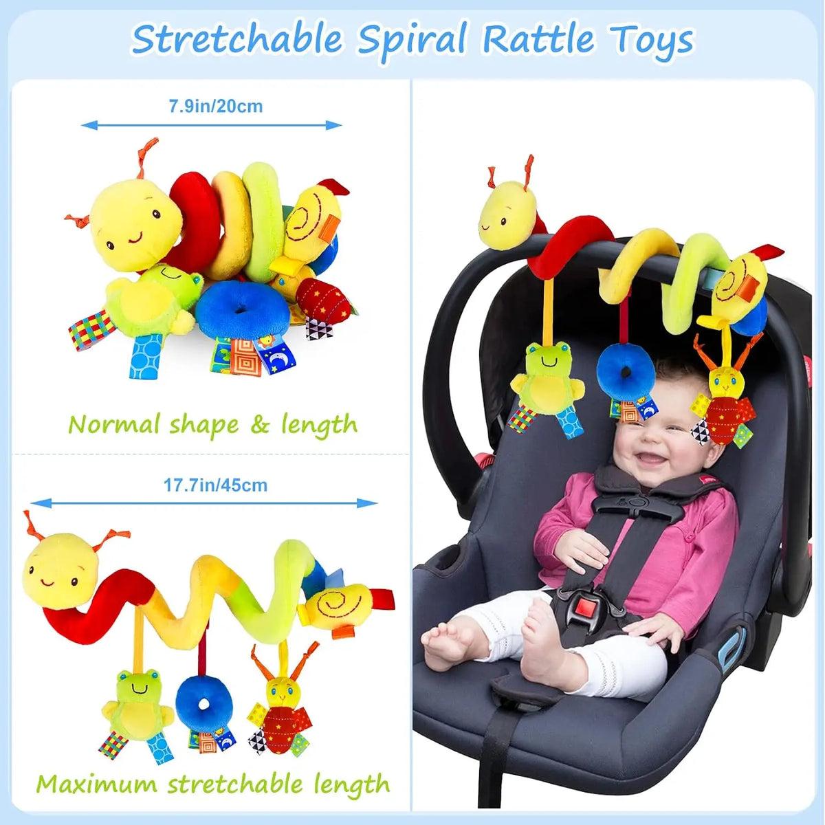 Car Seat Toys Infant Baby Spiral Activity Hanging Rattle Toys Plush Hanging Stroller Sensory Toys For Newborn Gift