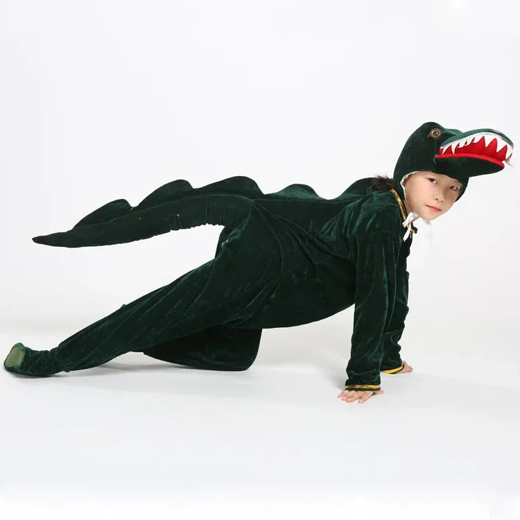 Green Unisex Toddle Children Adults Plush Animal Cosplay Crocodile Pajamas Fancy Dress Jumpsuit Costume Gifts Set Halloween