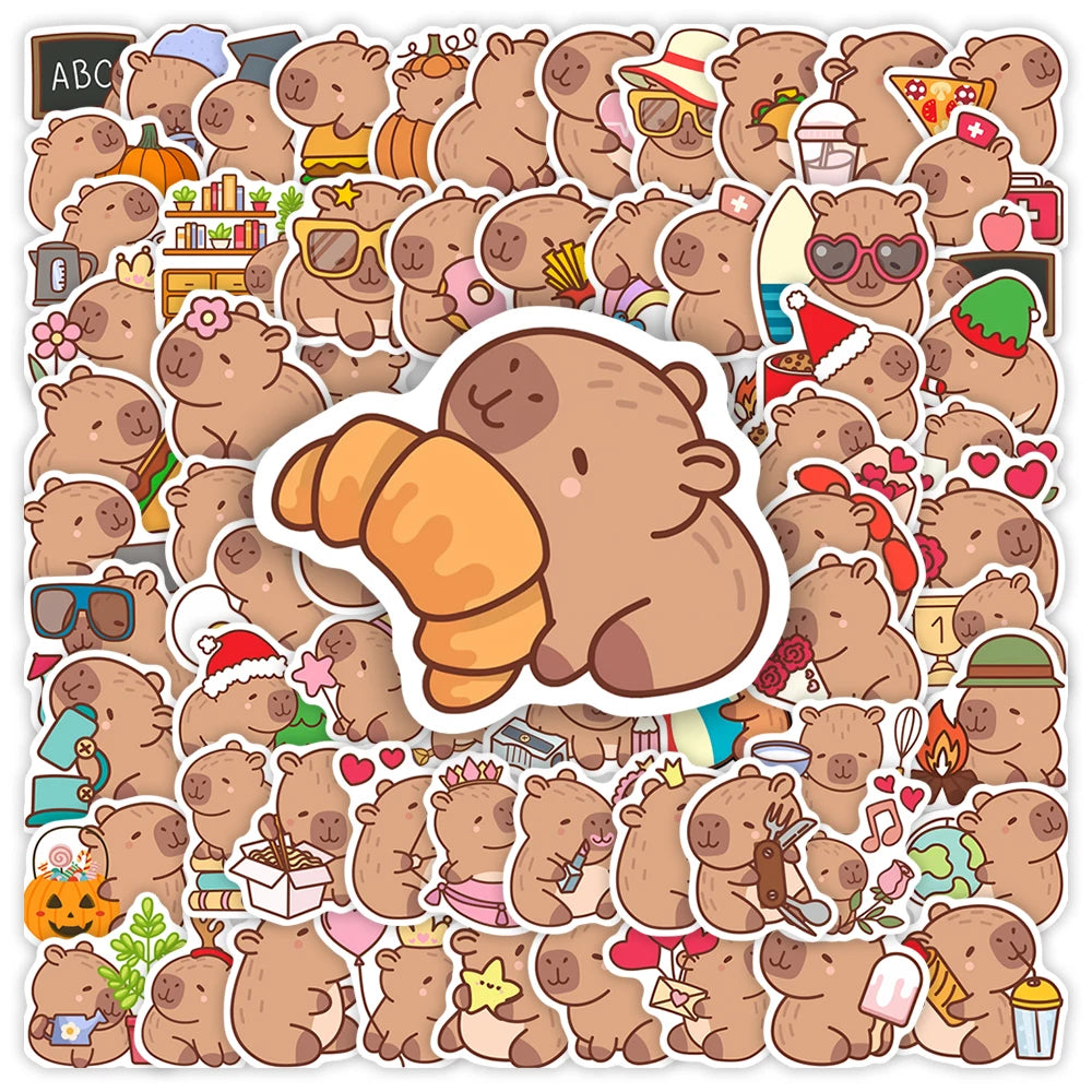Cute Cartoon Capybara Stickers Kids DIY Toys Gift Decorative Decal for Scrapbook Junk Journals Laptop Luggage Waterproof