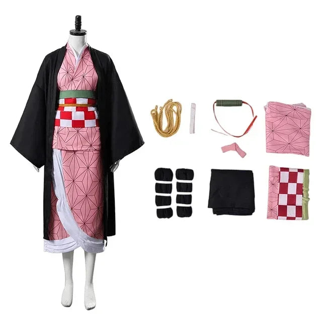 Anime-Inspired Kimono Cosplay Costume with Wig & Clogs