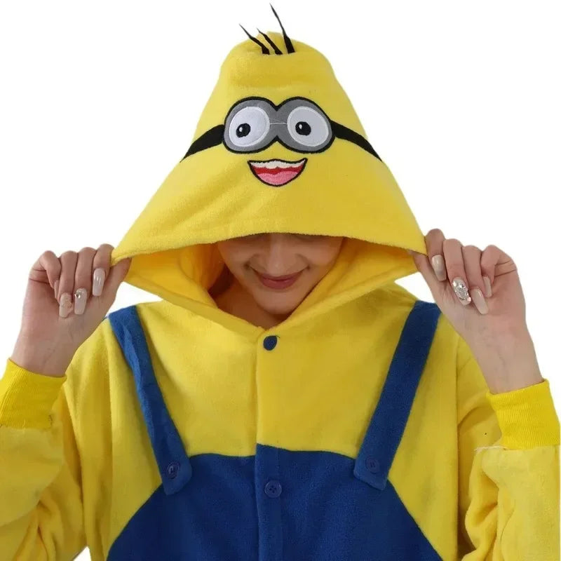 Adult Yellow Cartoon Fleece Onesie Pajama Jumpsuit