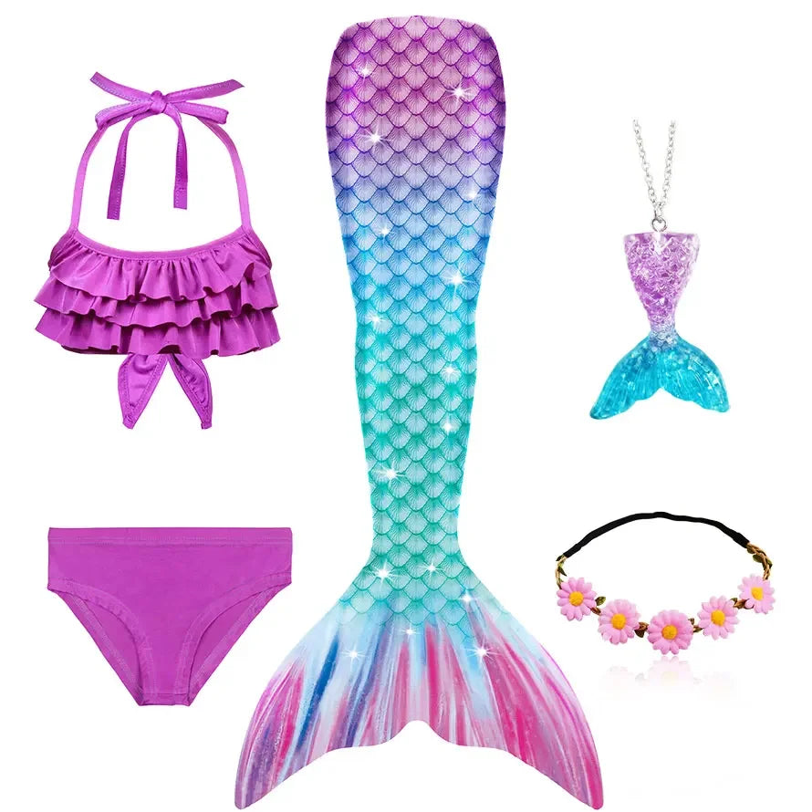 Girls Mermaid Tail Swimsuit Halloween Costume