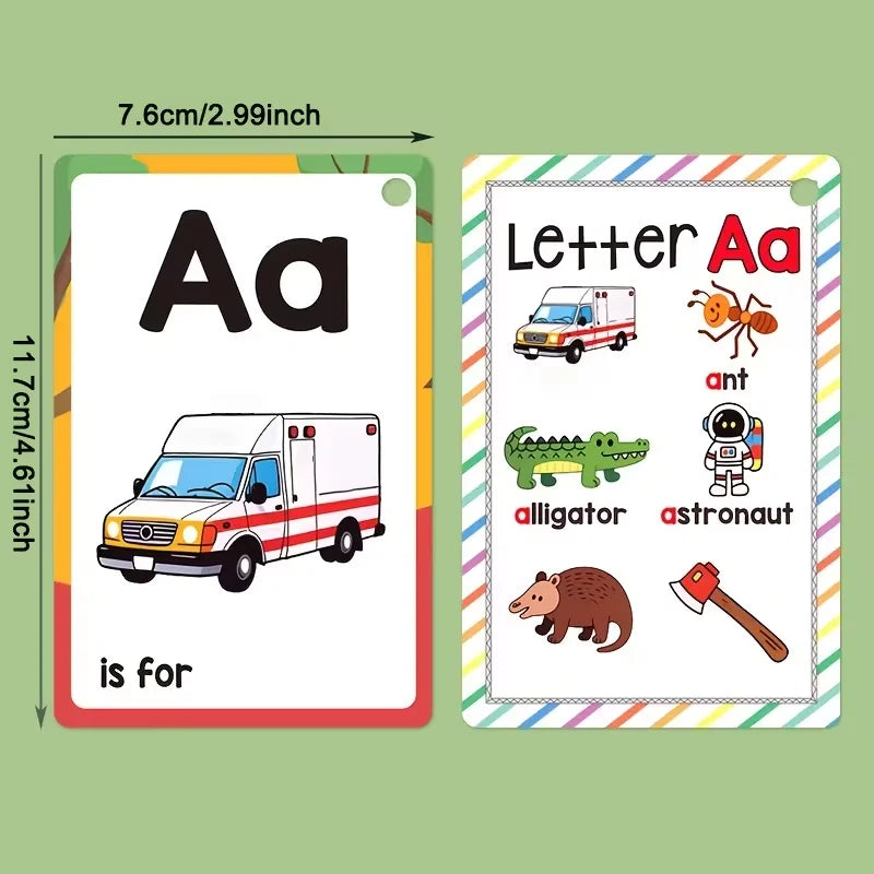 Alphabet Phonics Flash Cards for Toddlers Kids - English Letter Learning Educational Toys Preschool ABC Vocabulary Flashcards