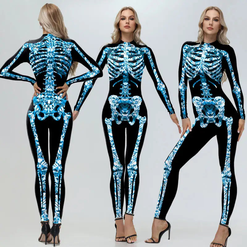 Women’s Skeleton Print Bodysuit Costume for Halloween