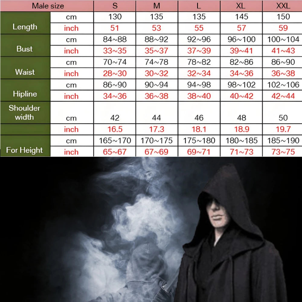 Unisex Black Hooded Cloak Cape for Halloween & Cosplay