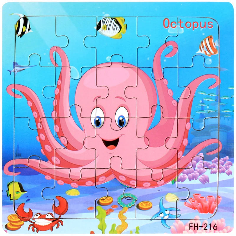 New 20 Piece Wooden 3d Puzzle Cartoon Animal Vehicle Jigsaw Puzzle Montessori Educational Toys For Kids 3-6 Years Old