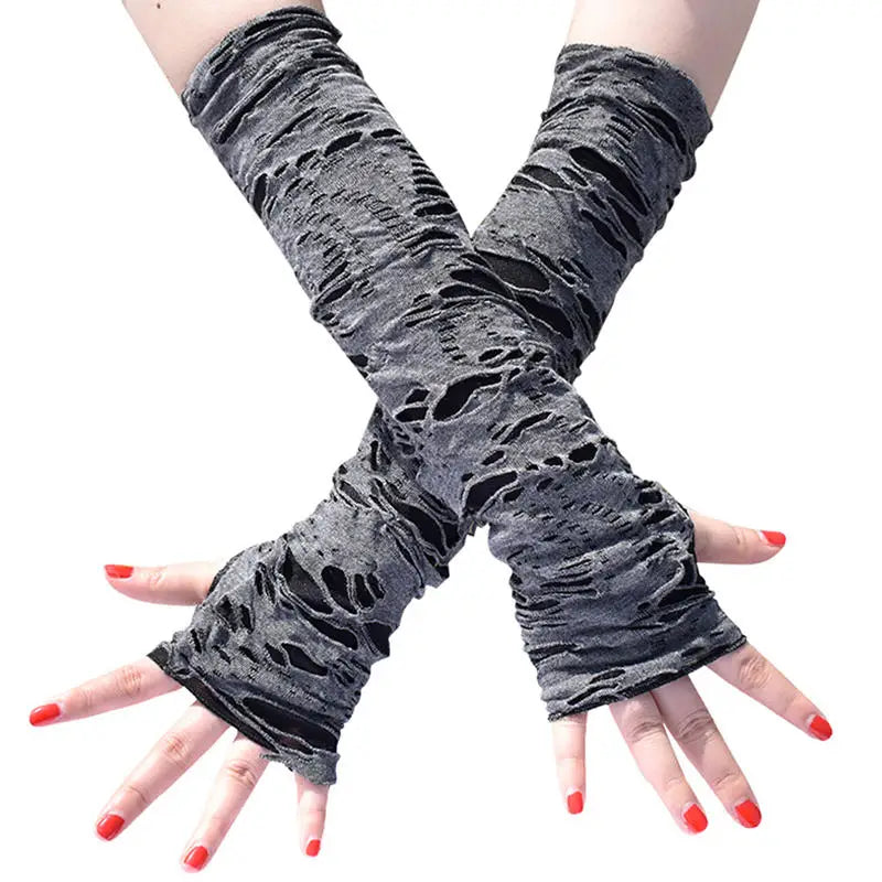 Halloween Broken Slit Gloves Black Ripped Holes Cosplay Gloves Adults Sexy Gothic Fingerless Gloves Fashion Accessories