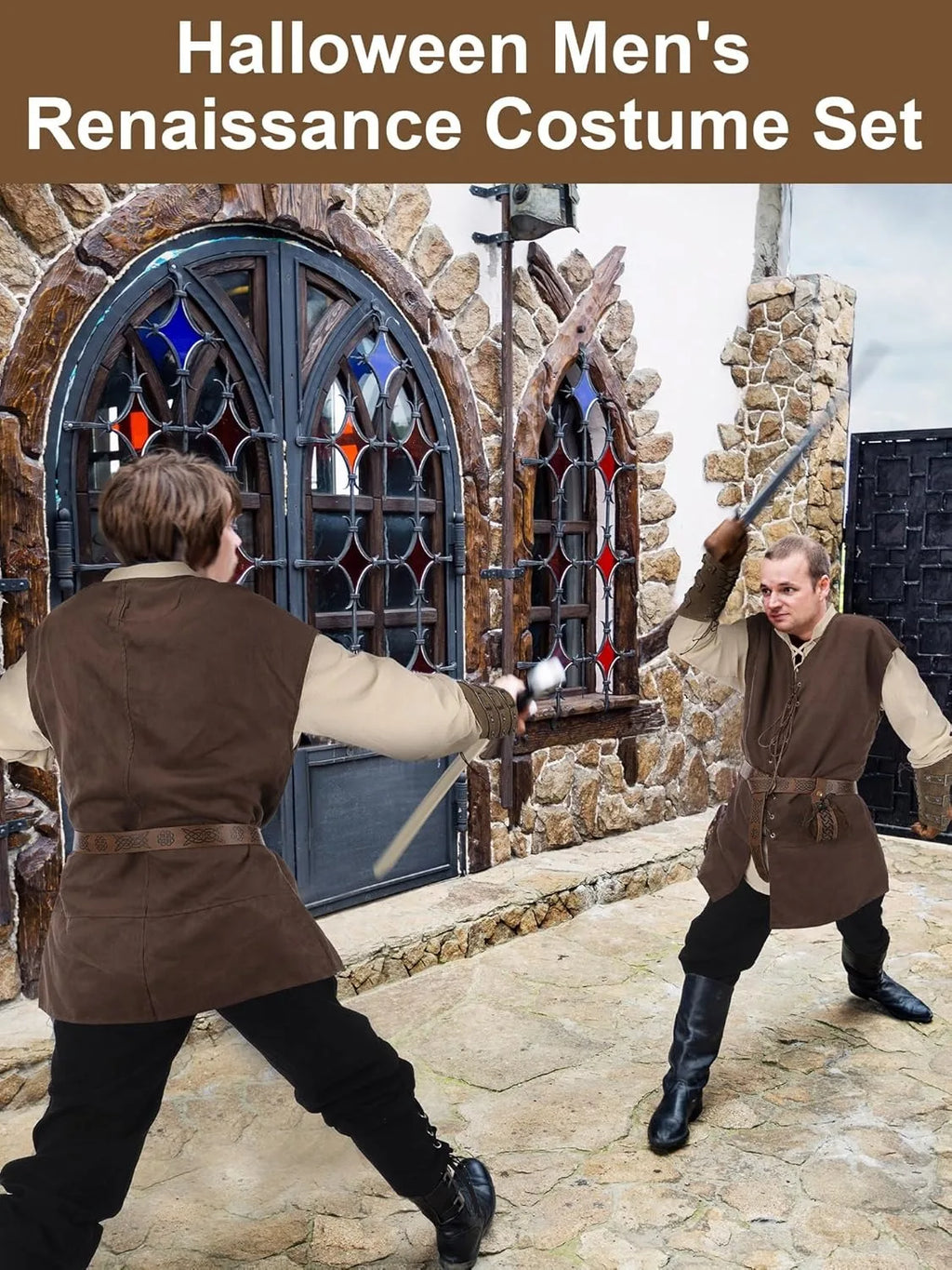 Men’s Renaissance Medieval Costume Set with Vest & Belt
